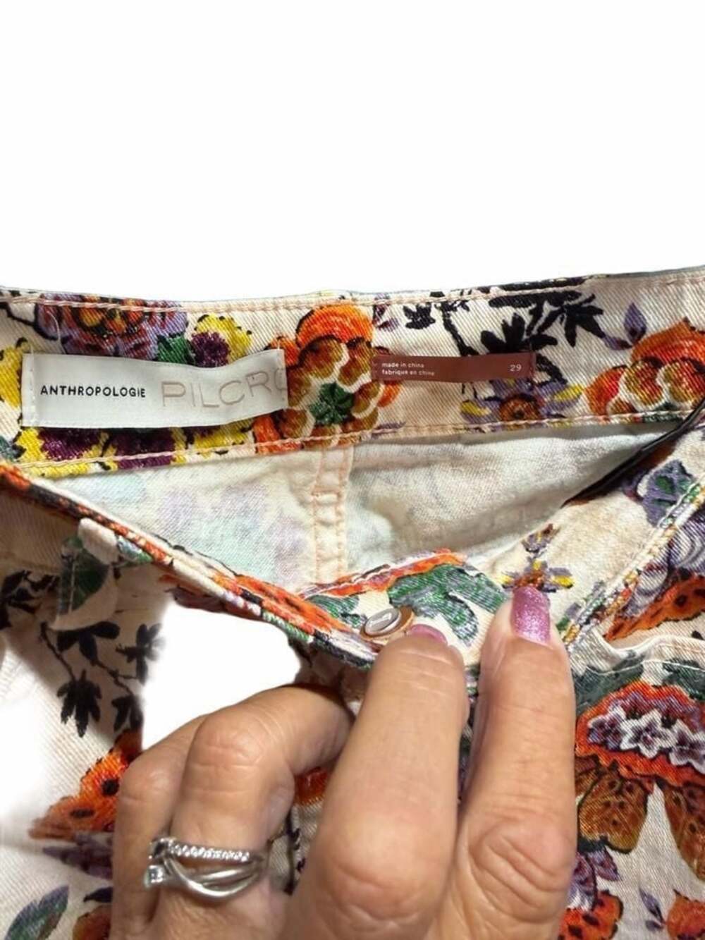080 Anthropologie Pilcro Floral Botanical Print High-Rise Cigarette Jeans - Picture 4 of 4